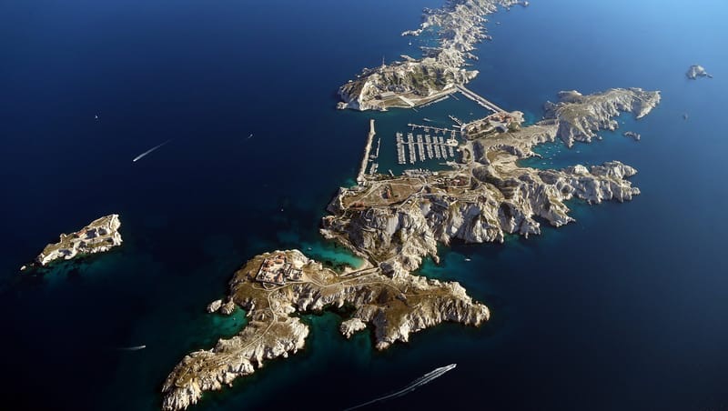 Aerial view of the Frioul archipelago and its harbour
