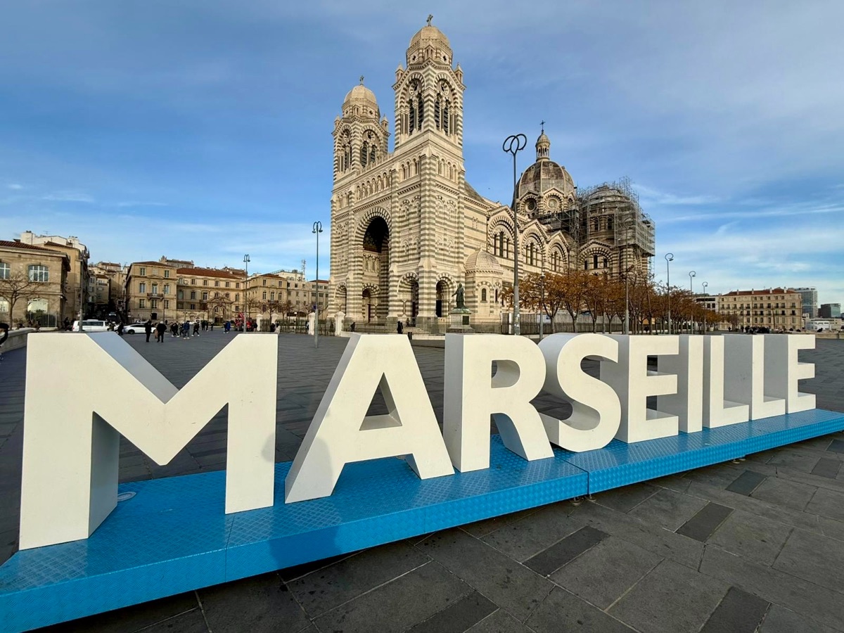The Marseille sign in front of the cathedral